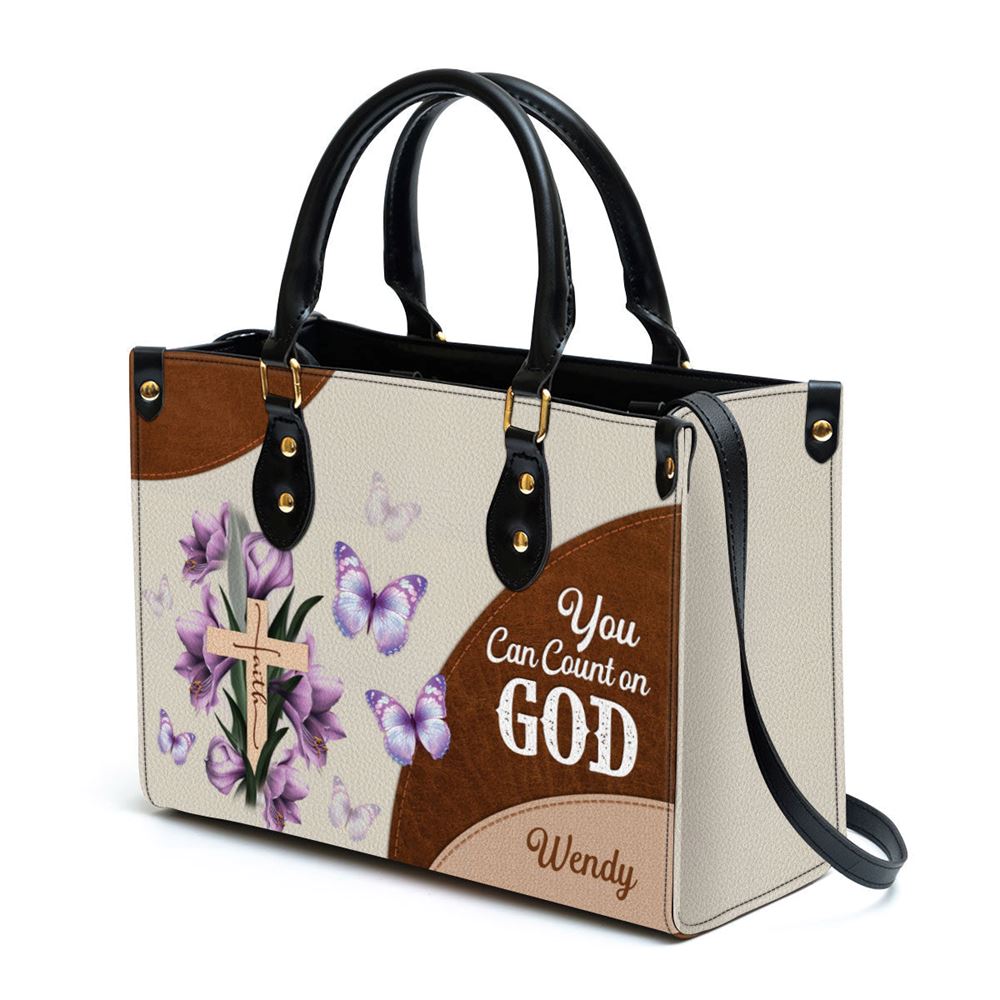 Personalized Floral Cross You Can Count On God Leather Bag, Christian Pu Leather Bags For Women