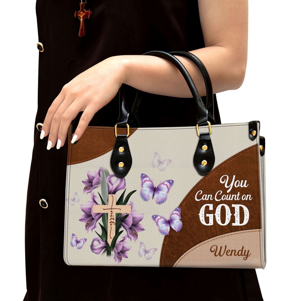 Personalized Floral Cross You Can Count On God Leather Bag, Christian Pu Leather Bags For Women