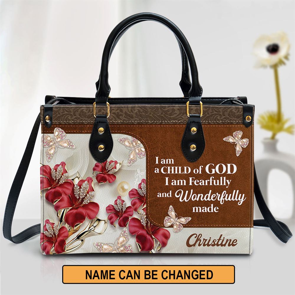 Personalized Flower I Am A Child Of God Leather Bag, Christian Pu Leather Bags For Women