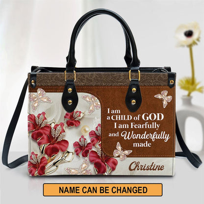 Personalized Flower I Am A Child Of God Leather Bag, Christian Pu Leather Bags For Women