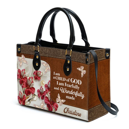 Personalized Flower I Am A Child Of God Leather Bag, Christian Pu Leather Bags For Women