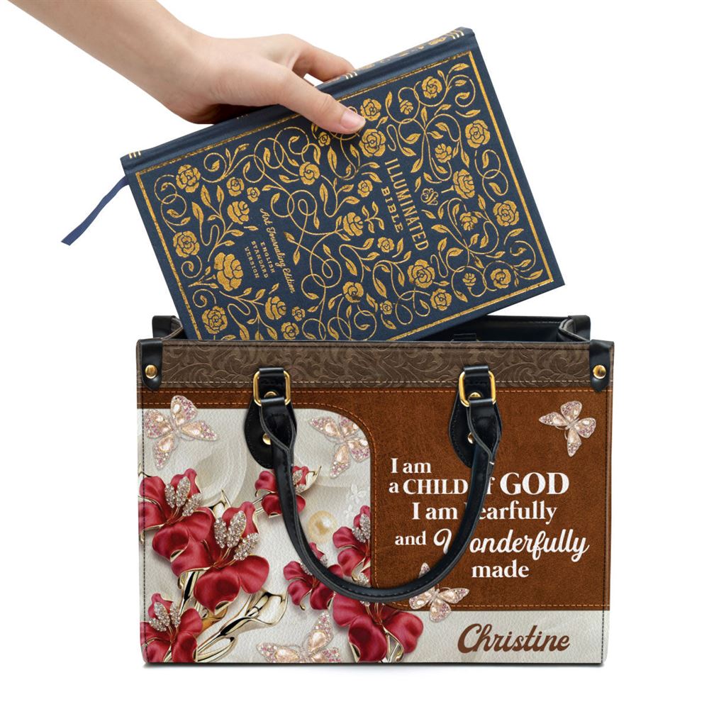 Personalized Flower I Am A Child Of God Leather Bag, Christian Pu Leather Bags For Women