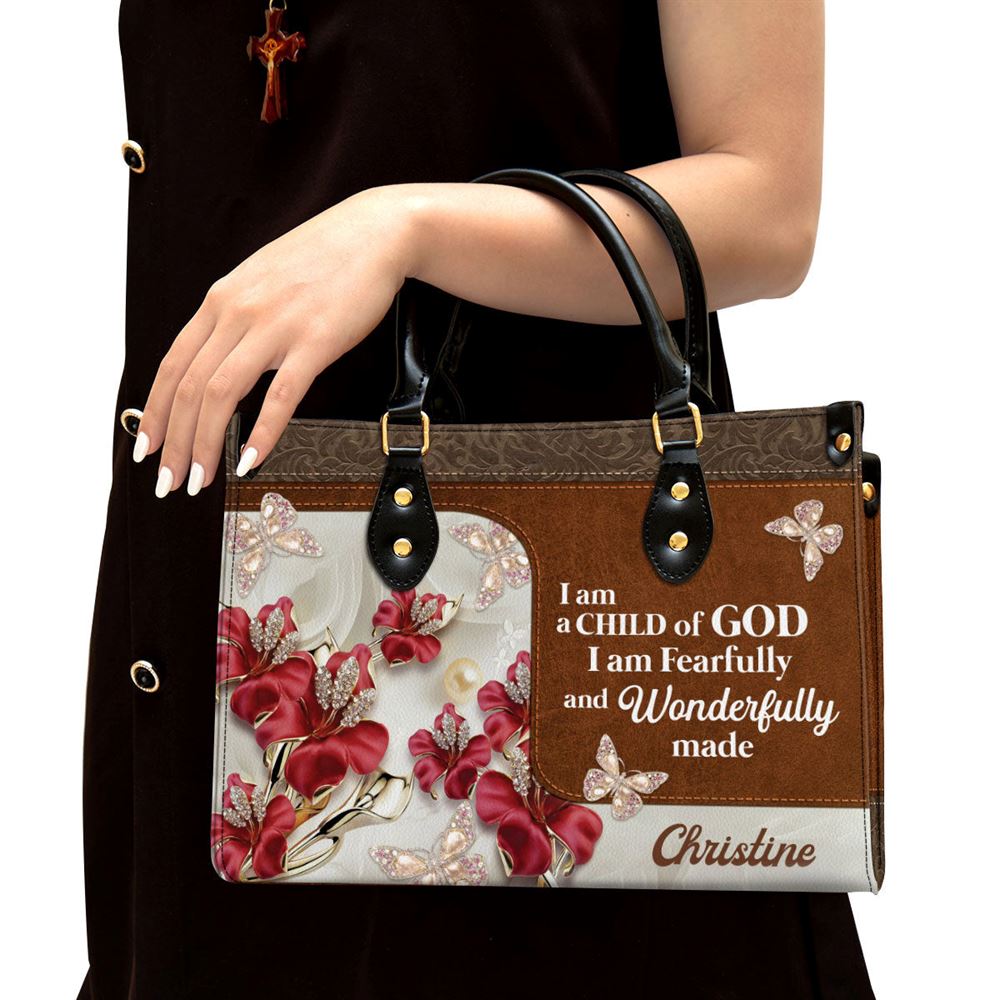 Personalized Flower I Am A Child Of God Leather Bag, Christian Pu Leather Bags For Women