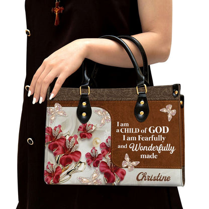 Personalized Flower I Am A Child Of God Leather Bag, Christian Pu Leather Bags For Women