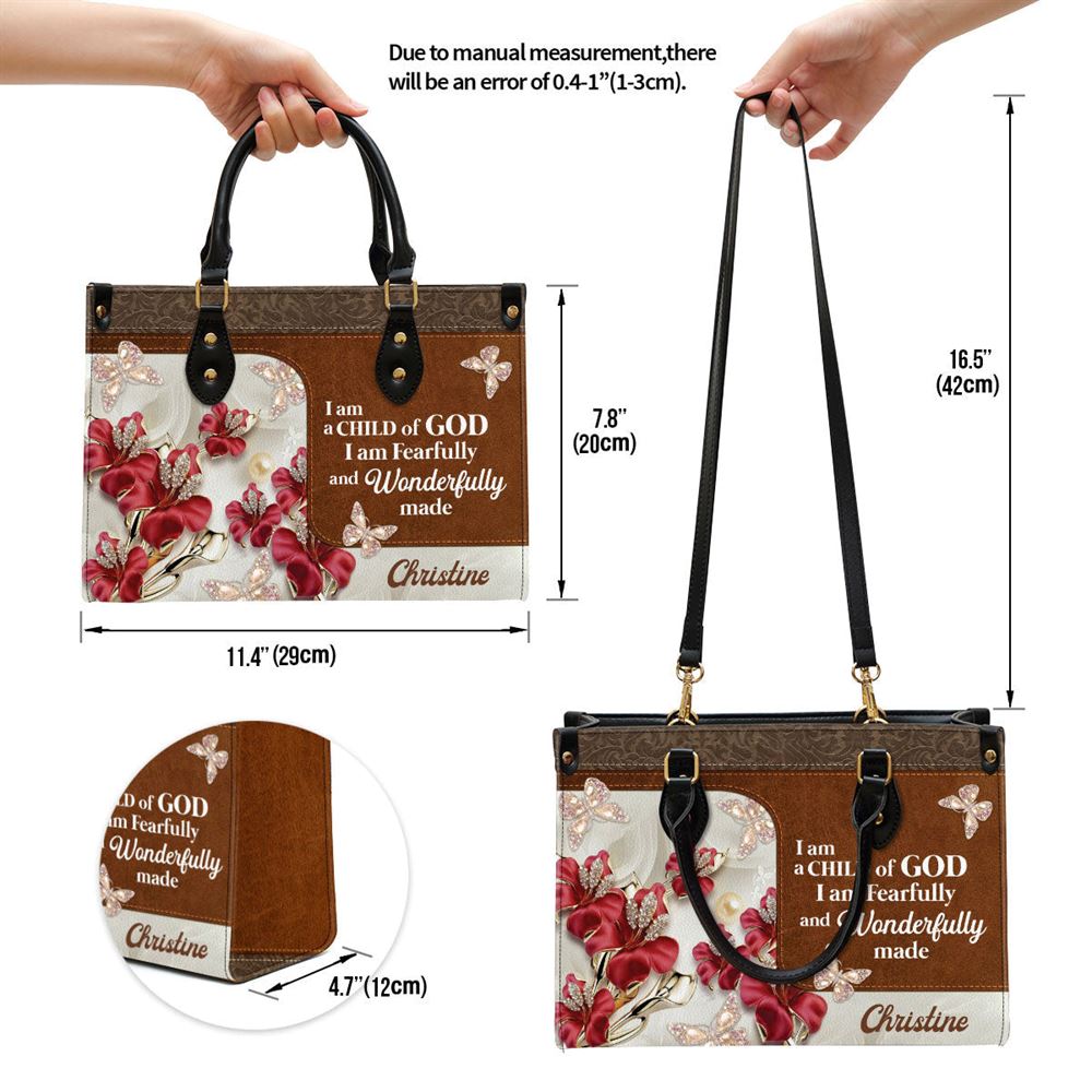 Personalized Flower I Am A Child Of God Leather Bag, Christian Pu Leather Bags For Women