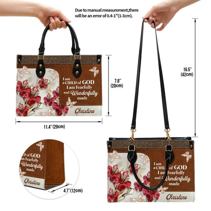 Personalized Flower I Am A Child Of God Leather Bag, Christian Pu Leather Bags For Women
