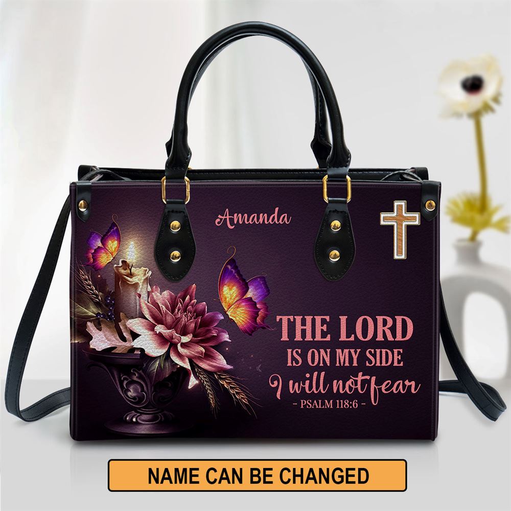 Personalized Flower I Will Not Fear Leather Bag, Christian Pu Leather Bags For Women