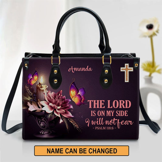 Personalized Flower I Will Not Fear Leather Bag, Christian Pu Leather Bags For Women