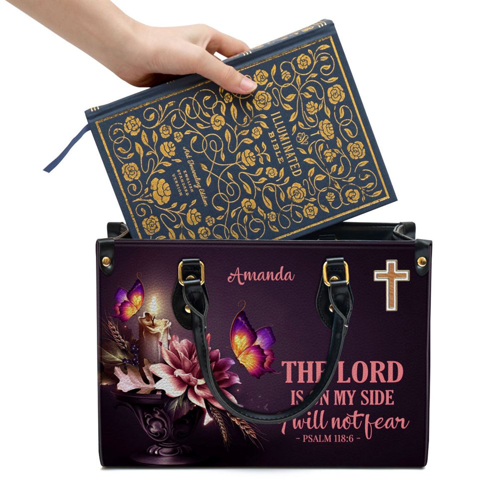 Personalized Flower I Will Not Fear Leather Bag, Christian Pu Leather Bags For Women
