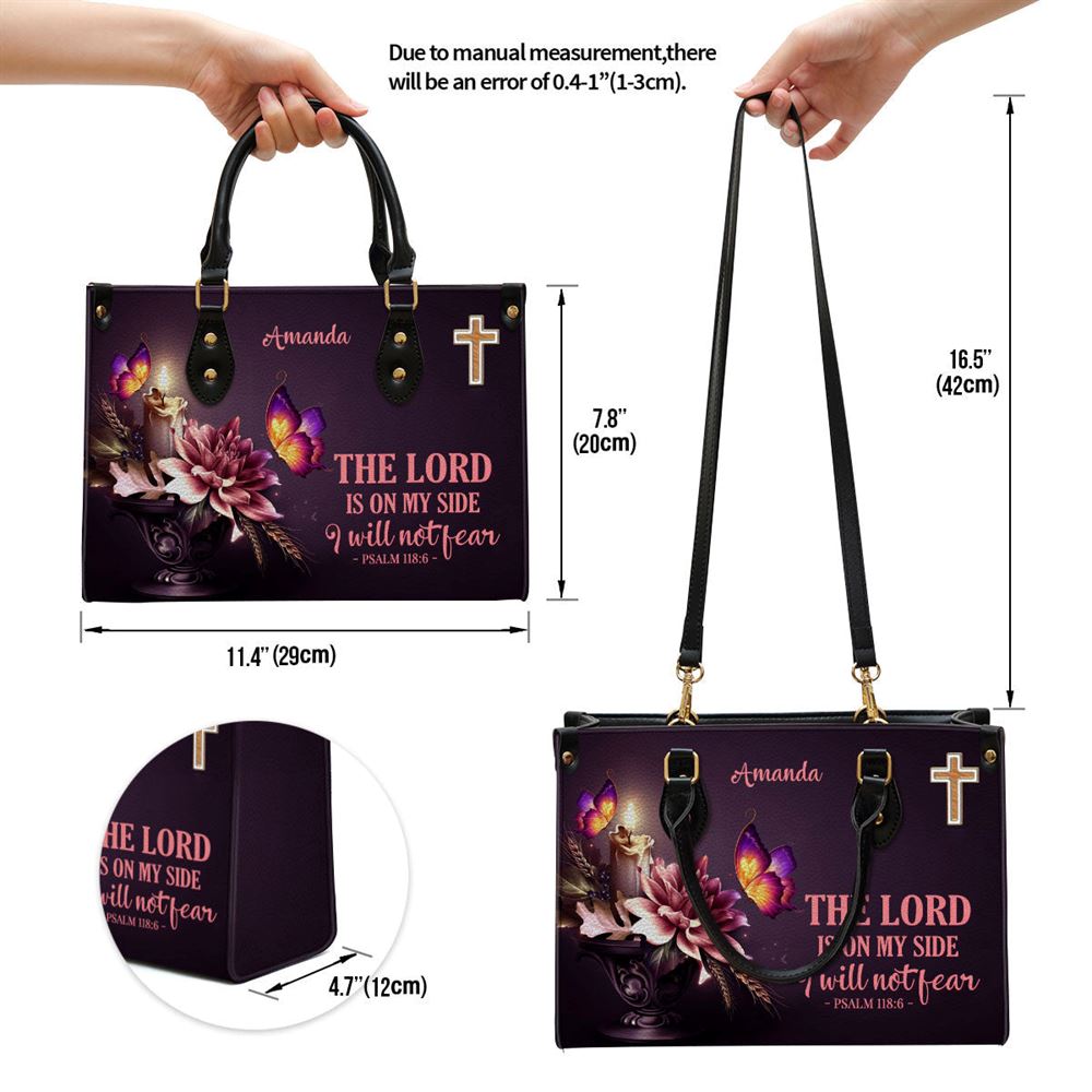 Personalized Flower I Will Not Fear Leather Bag, Christian Pu Leather Bags For Women