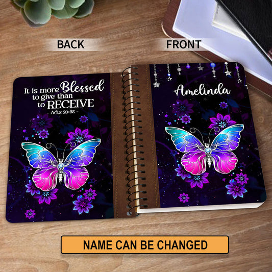 Personalized Flower Spiral Journal It Is More Blessed To Give Than To Receive Acts 2035, Spiritual Gift Faith For Christians
