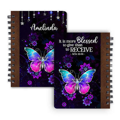 Personalized Flower Spiral Journal It Is More Blessed To Give Than To Receive Acts 2035, Spiritual Gift Faith For Christians