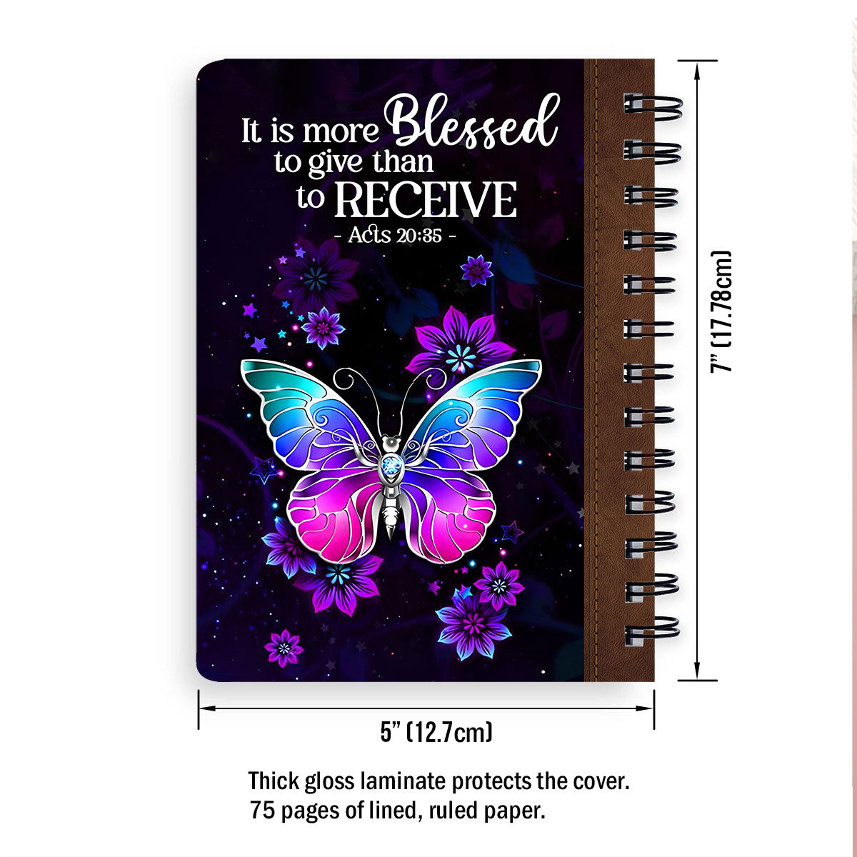Personalized Flower Spiral Journal It Is More Blessed To Give Than To Receive Acts 2035, Spiritual Gift Faith For Christians