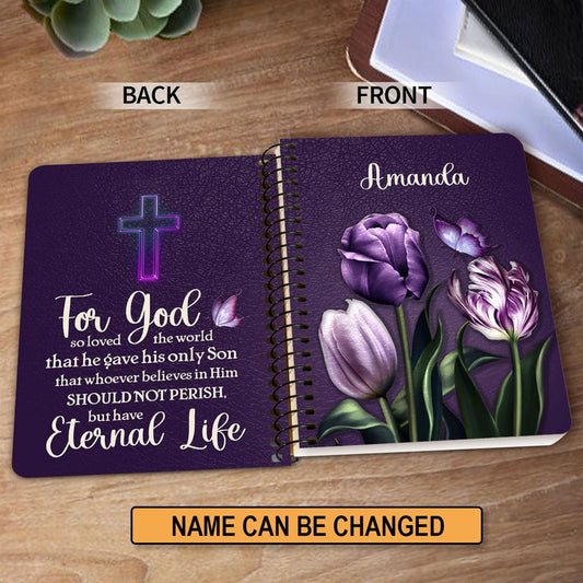 Personalized Flower Spiral Notebook For God So Loved The World, Christian Spiral Notebooks