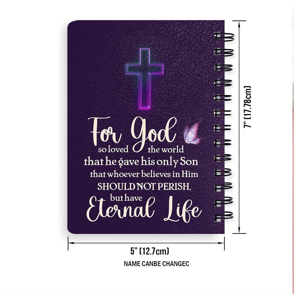 Personalized Flower Spiral Notebook For God So Loved The World, Christian Spiral Notebooks