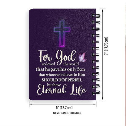 Personalized Flower Spiral Notebook For God So Loved The World, Christian Spiral Notebooks