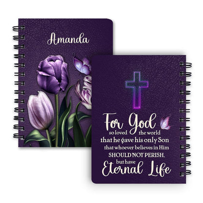 Personalized Flower Spiral Notebook For God So Loved The World, Christian Spiral Notebooks