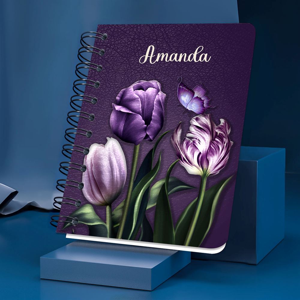 Personalized Flower Spiral Notebook For God So Loved The World, Christian Spiral Notebooks