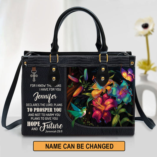 Personalized For I Know The Plans I Have For You Flower Leather Bag, Christian Pu Leather Bags For Women