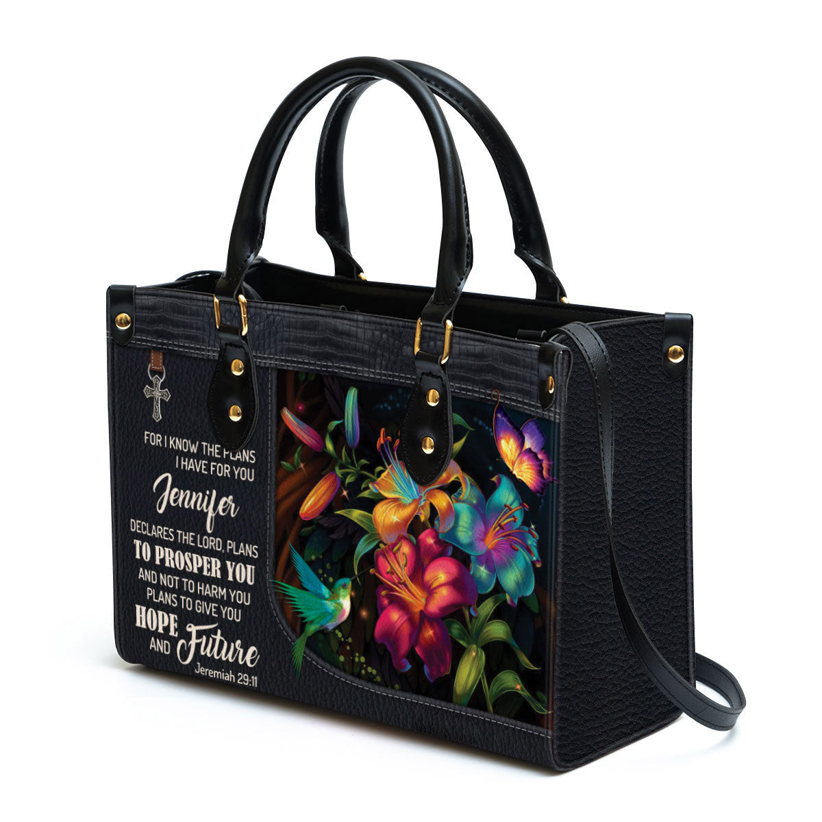 Personalized For I Know The Plans I Have For You Flower Leather Bag, Christian Pu Leather Bags For Women