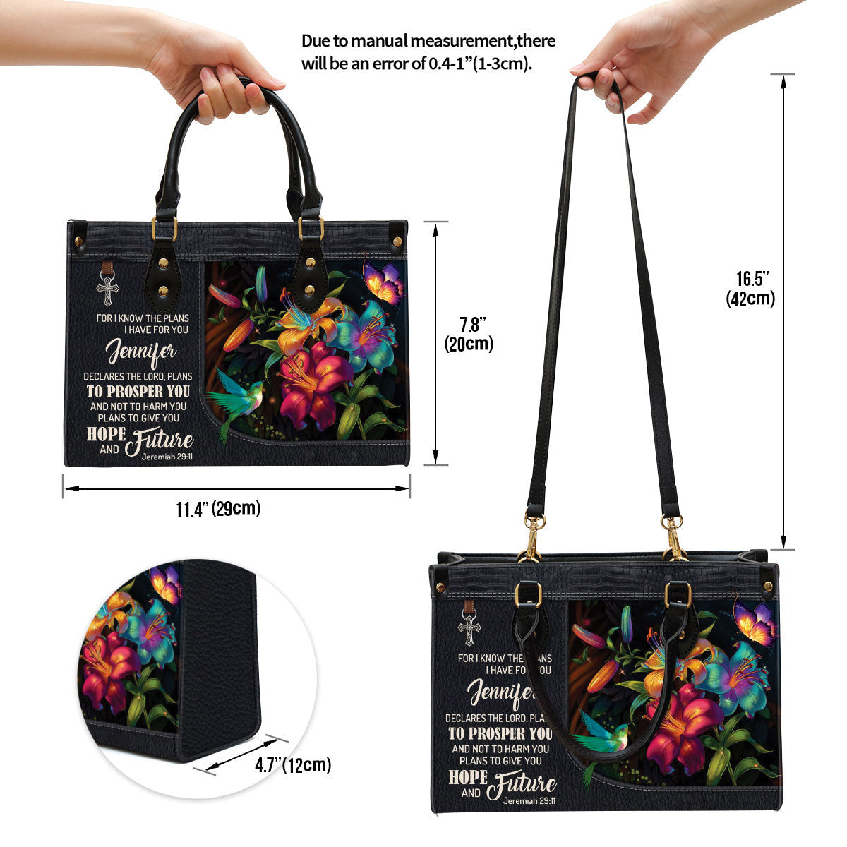 Personalized For I Know The Plans I Have For You Flower Leather Bag, Christian Pu Leather Bags For Women