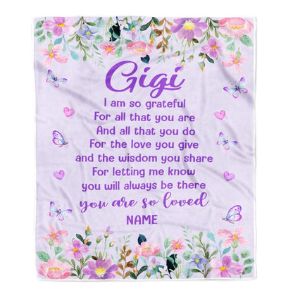 Personalized Gigi Blanket From Granddaughter Grandson Floral Butterfly Love You Give, Mother's Day Blanket, Mothers Day Birthday Gifts For Mom