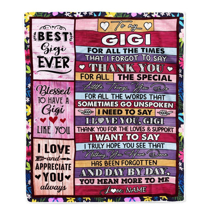 Personalized Gigi Blanket From Granddaughter Grandson Thank You For The Love, Mother's Day Blanket, Mothers Day Birthday Gifts For Mom