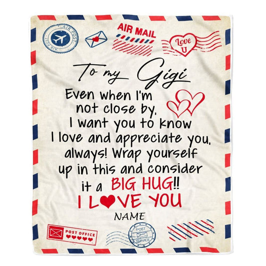 Personalized Gigi Blanket From Grandkids I Love You Hugs Air Mail Letter, Mother's Day Blanket, Mothers Day Birthday Gifts For Mom