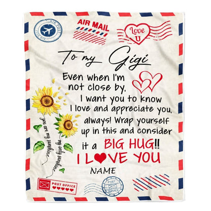 Personalized Gigi Blanket From Grandkids Love Big Hug Air Mail Letter Sunflower, Mother's Day Blanket, Mothers Day Birthday Gifts For Mom