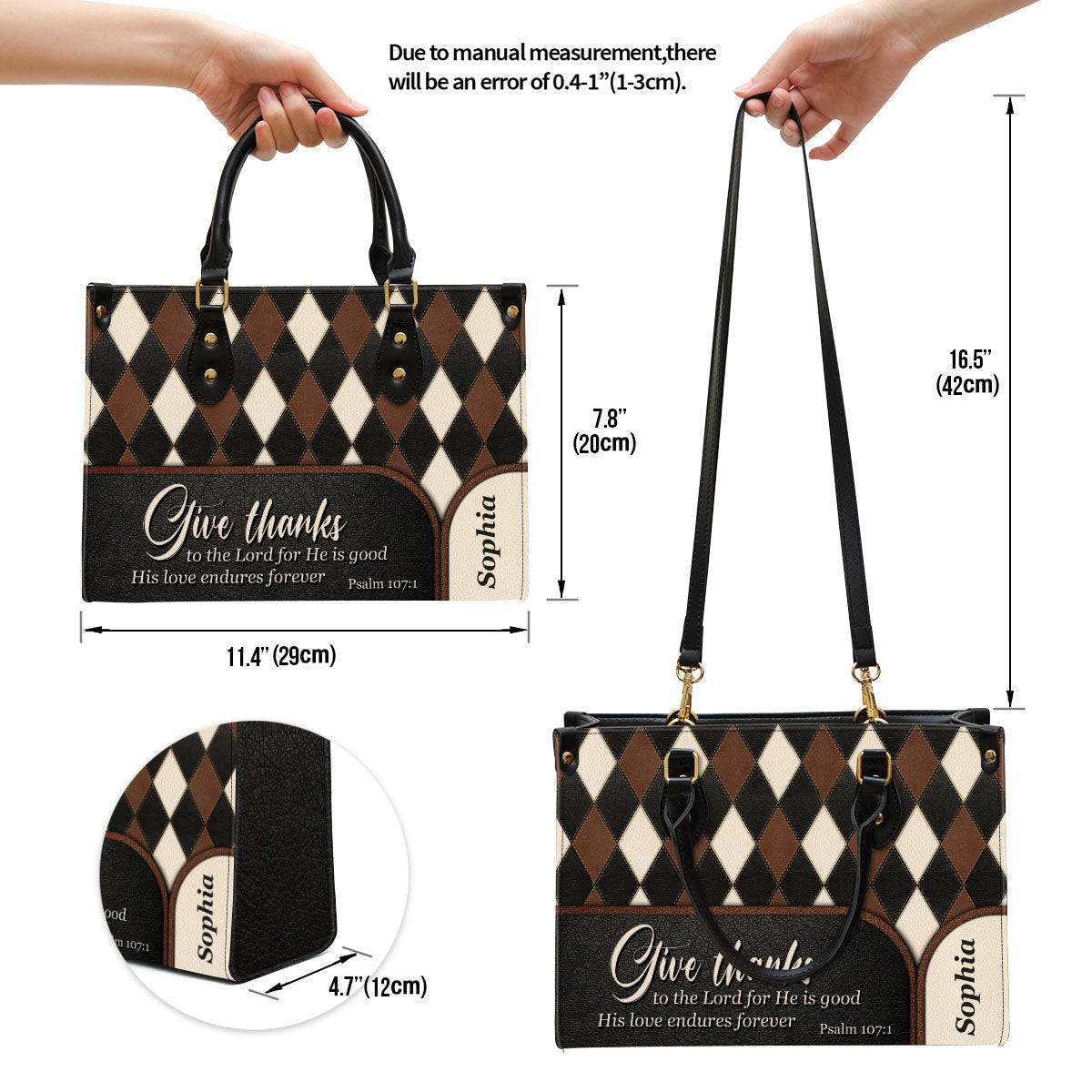 Personalized Give Thanks To The Lord For He Is Good Unique Leather Bag, Christian Pu Leather Bags For Women