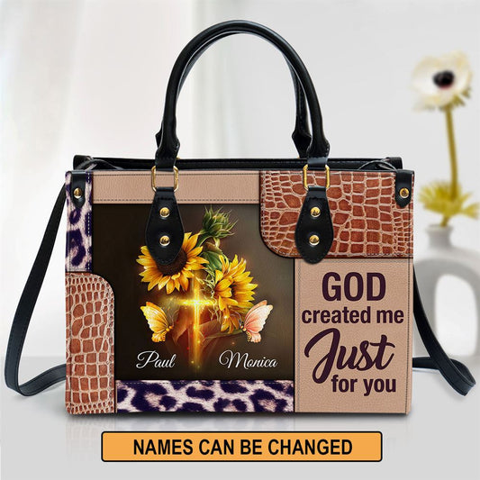Personalized God Created Me Just For You Lovely Leather Bag, Christian Pu Leather Bags For Women