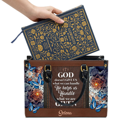 Personalized God Doesn‘T Give Us What We Can Handle Butterfly Leather Bag, Christian Pu Leather Bags For Women
