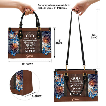 Personalized God Doesn‘T Give Us What We Can Handle Butterfly Leather Bag, Christian Pu Leather Bags For Women