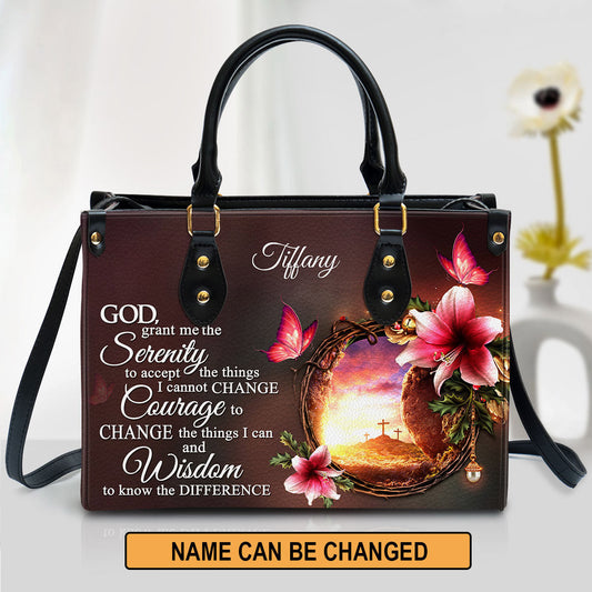 Personalized God Grant Me The Serenity To Accept The Things I Cannot Change Leather Bag, Christian Pu Leather Bags For Women