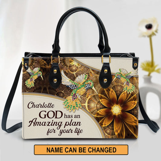 Personalized God Has An Amazing Plan For Your Life Elegant Bird And Flower Leather Bag, Christian Pu Leather Bags For Women