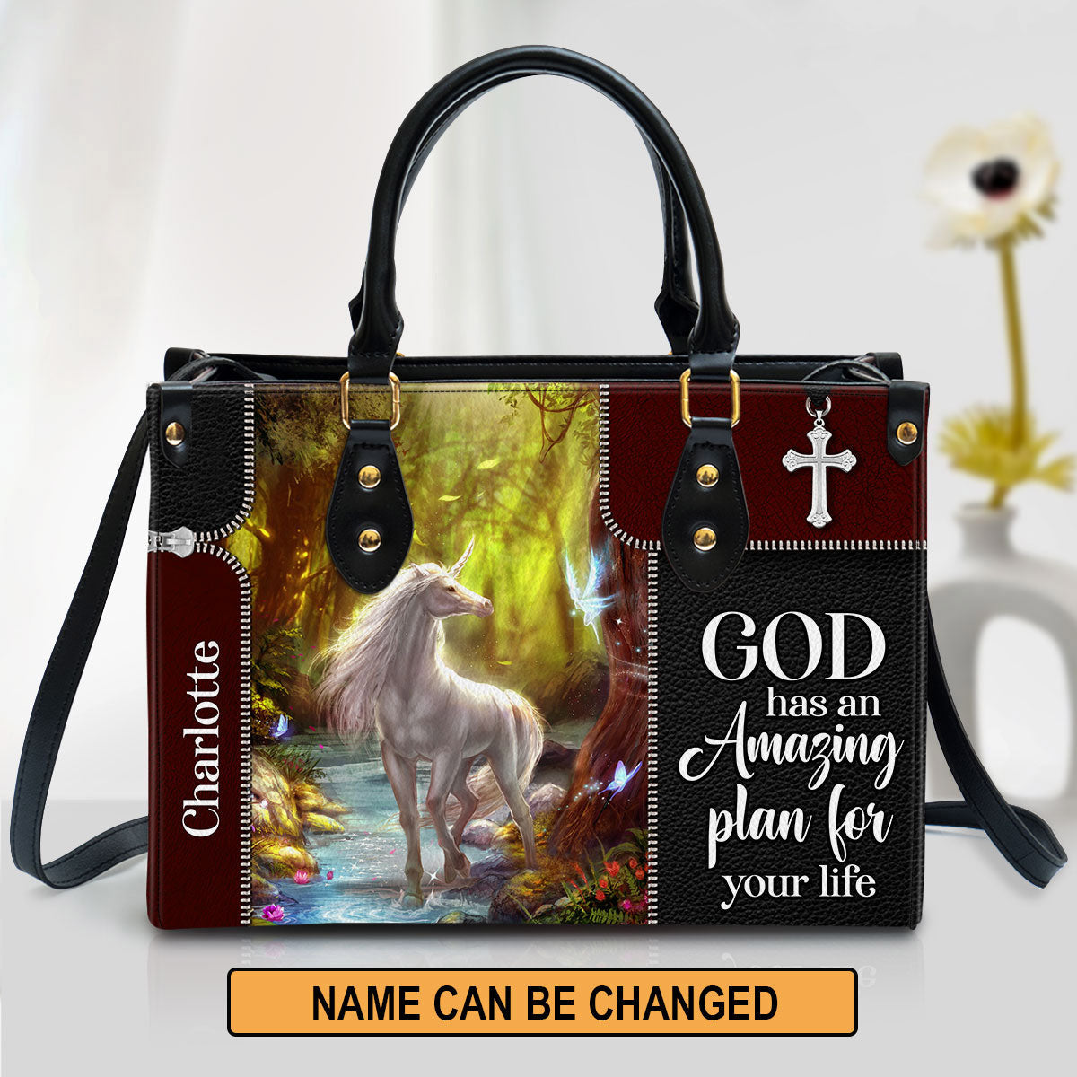 Personalized God Has An Amazing Plan For Your Life Special Unicorn Leather Bag, Christian Pu Leather Bags For Women