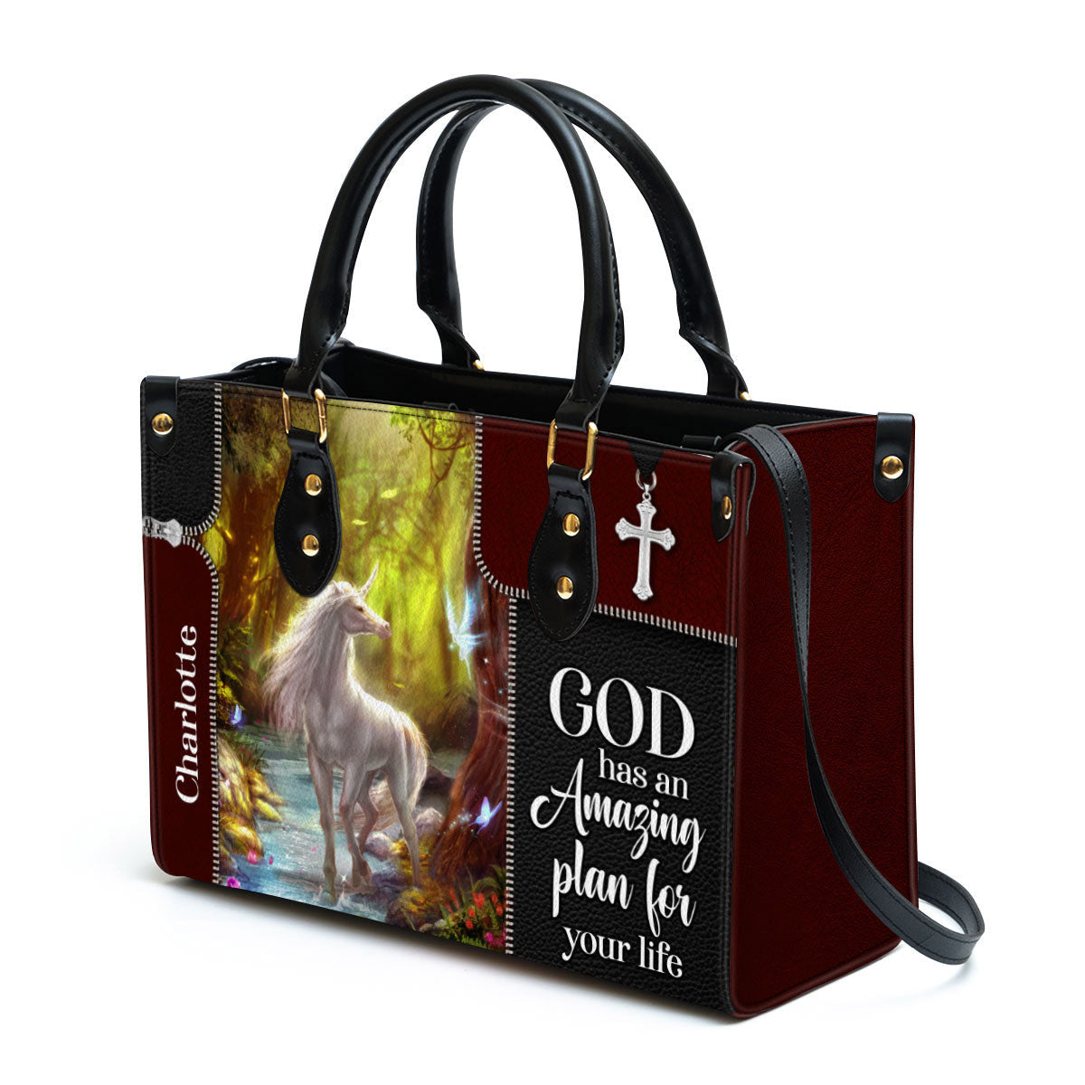 Personalized God Has An Amazing Plan For Your Life Special Unicorn Leather Bag, Christian Pu Leather Bags For Women