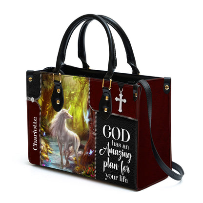 Personalized God Has An Amazing Plan For Your Life Special Unicorn Leather Bag, Christian Pu Leather Bags For Women
