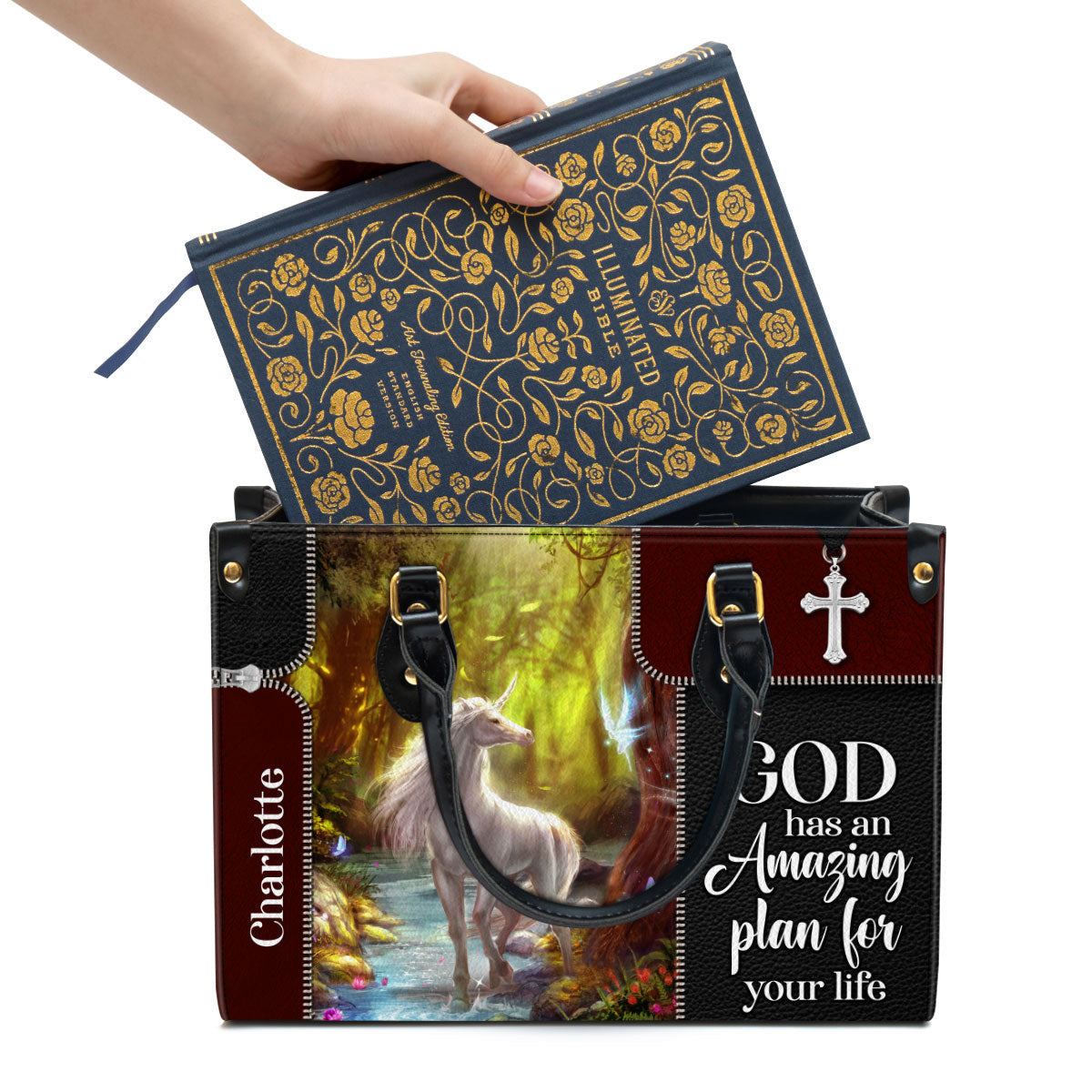 Personalized God Has An Amazing Plan For Your Life Special Unicorn Leather Bag, Christian Pu Leather Bags For Women