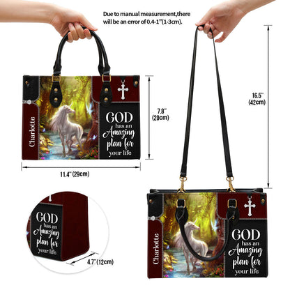 Personalized God Has An Amazing Plan For Your Life Special Unicorn Leather Bag, Christian Pu Leather Bags For Women