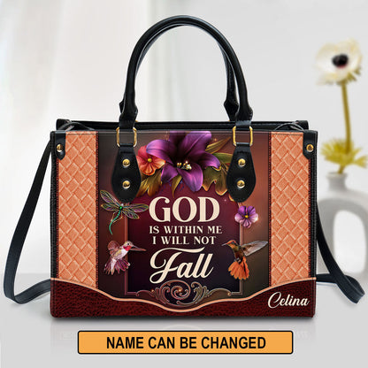Personalized God Is Within Me I Will Not Fall Special Hummingbird Leather Bag, Christian Pu Leather Bags For Women