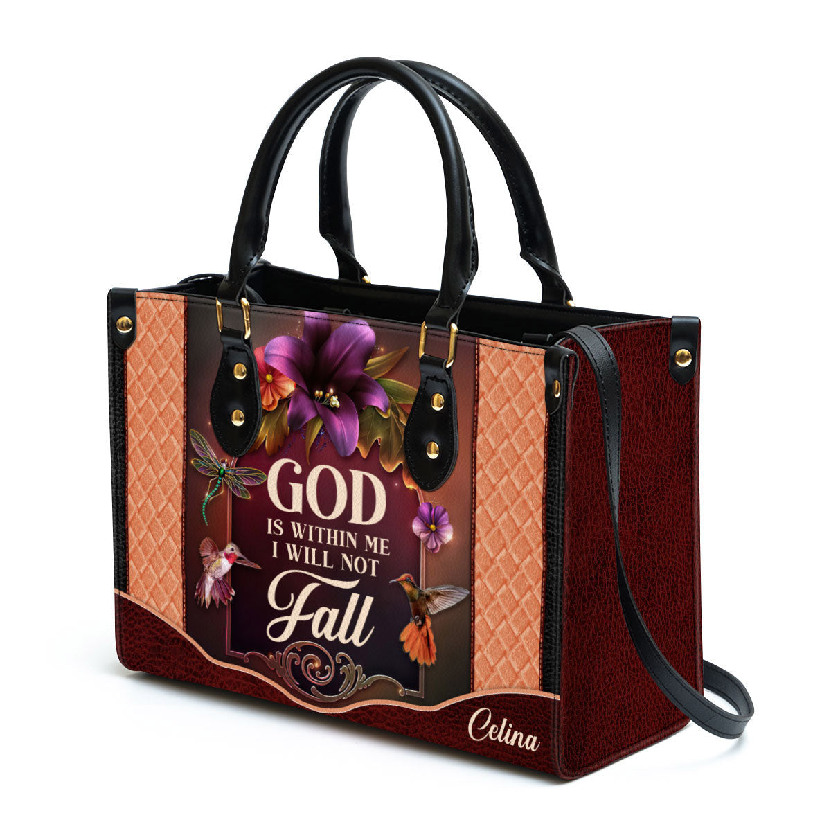 Personalized God Is Within Me I Will Not Fall Special Hummingbird Leather Bag, Christian Pu Leather Bags For Women