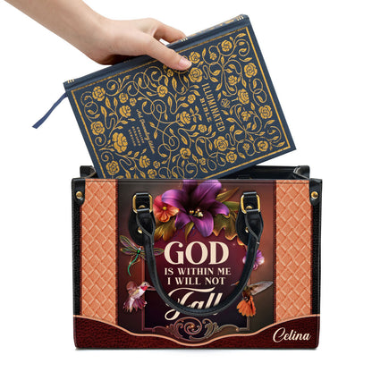 Personalized God Is Within Me I Will Not Fall Special Hummingbird Leather Bag, Christian Pu Leather Bags For Women