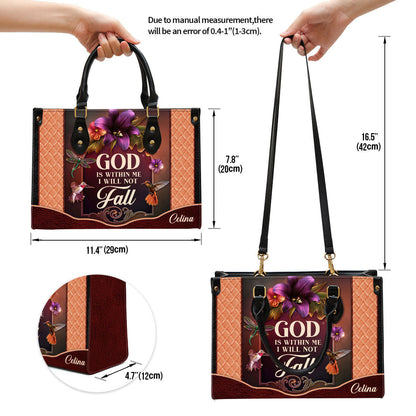 Personalized God Is Within Me I Will Not Fall Special Hummingbird Leather Bag, Christian Pu Leather Bags For Women