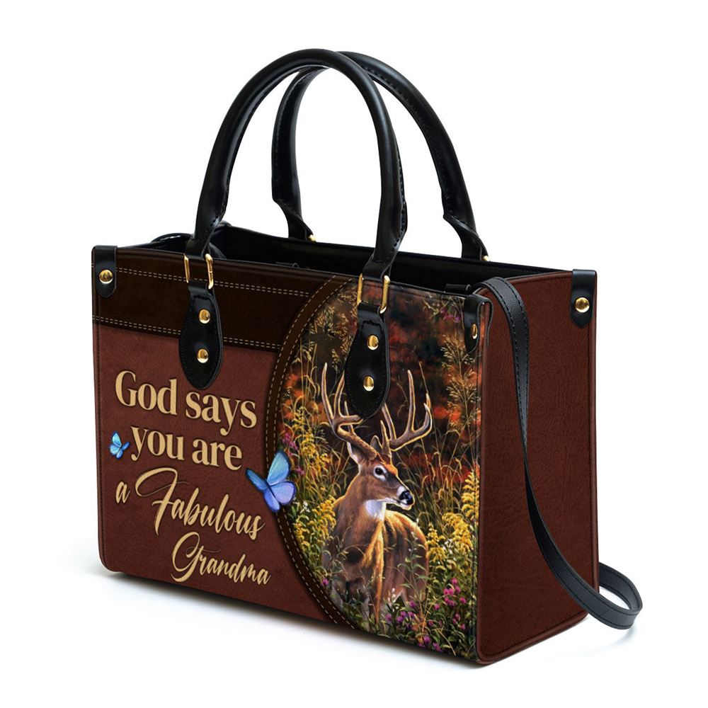 Personalized God Says You Are A Fabulous Grandma Leather Bag, Christian Pu Leather Bags For Women