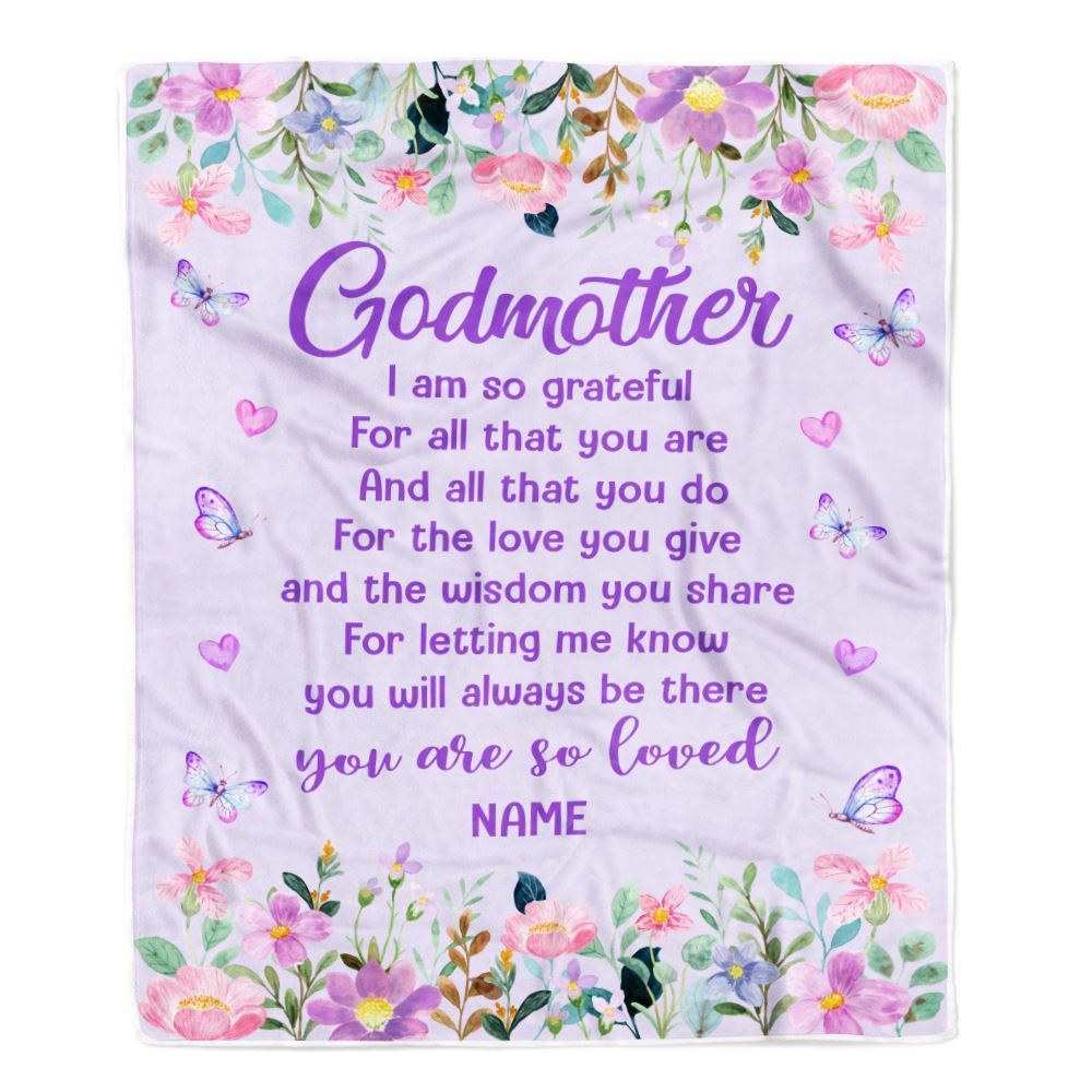 Personalized Godmother Blanket From Niece Nephew Floral Butterfly Love You Give, Mother's Day Blanket, Mothers Day Birthday Gifts For Mom