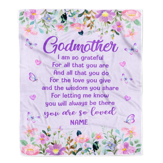 Personalized Godmother Blanket From Niece Nephew Floral Butterfly Love You Give, Mother's Day Blanket, Mothers Day Birthday Gifts For Mom