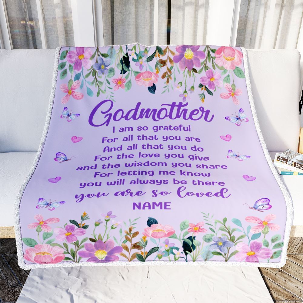 Personalized Godmother Blanket From Niece Nephew Floral Butterfly Love You Give, Mother's Day Blanket, Mothers Day Birthday Gifts For Mom