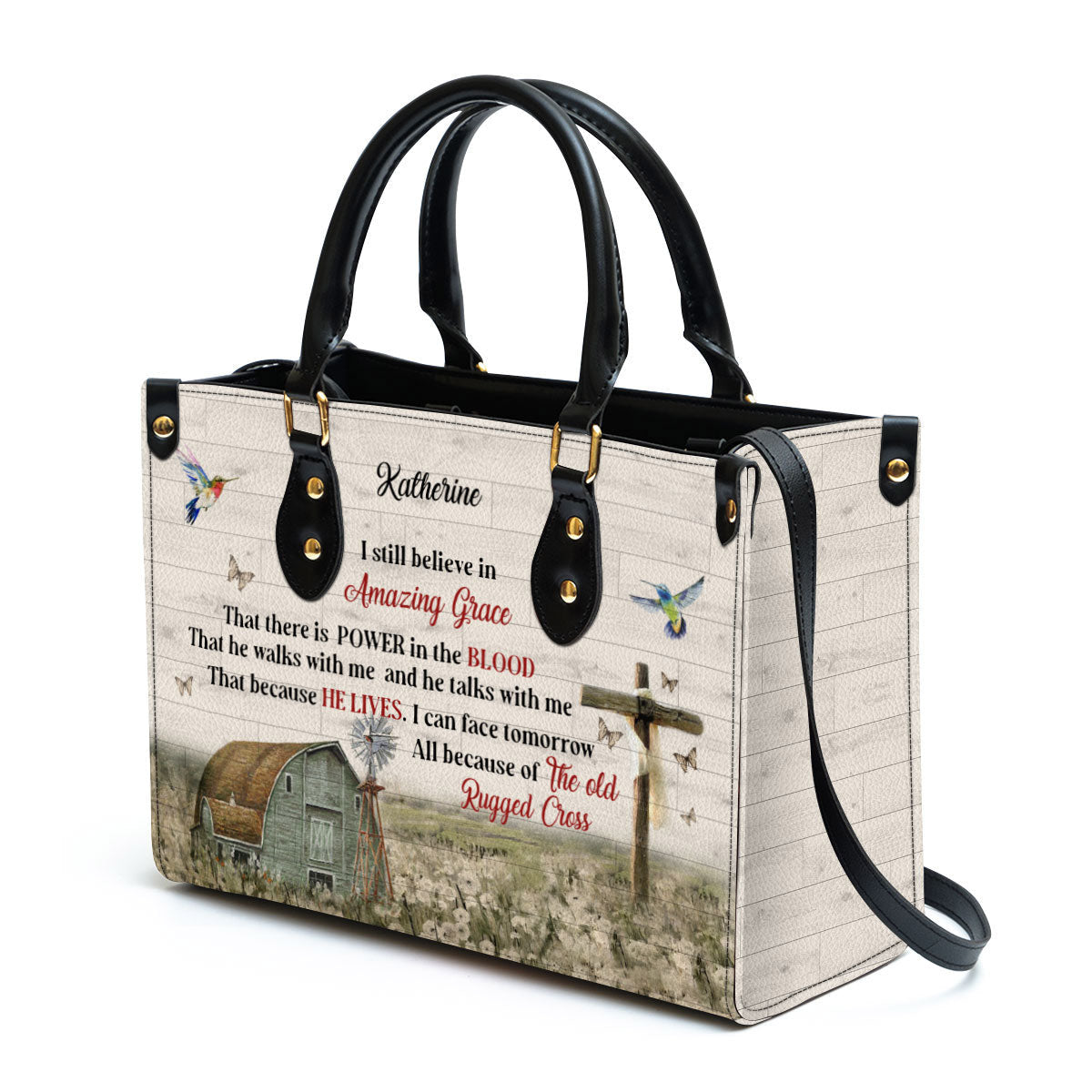 Personalized Gorgeous Cross I Still Believe In Amazing Grace Leather Bag, Christian Pu Leather Bags For Women