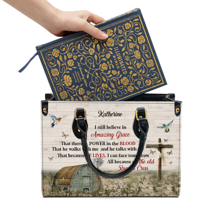 Personalized Gorgeous Cross I Still Believe In Amazing Grace Leather Bag, Christian Pu Leather Bags For Women